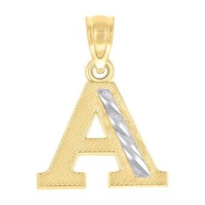 10kt 10k Two-Tone Gold Unisex Diamond-Cut Initial A Charm Pendant